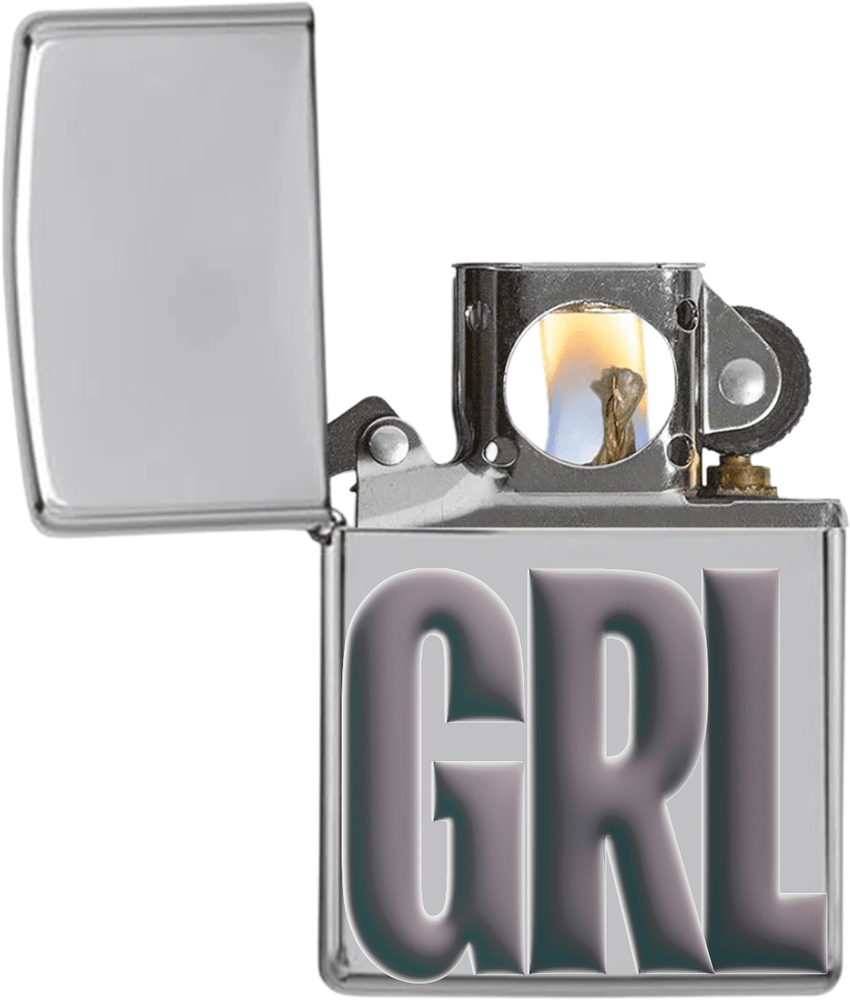GRLKID ZIPPO lighter — hover or tap to see the back